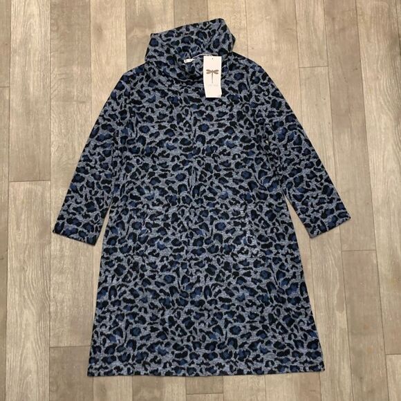 Womens NWT Tyler Boe Leopard Print Turtleneck Pocket‎ Stretch Dress - Picture 1 of 7